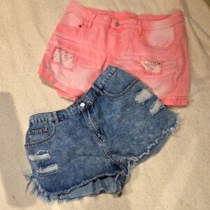 SHEIN Pink and Blue Jean Shorts